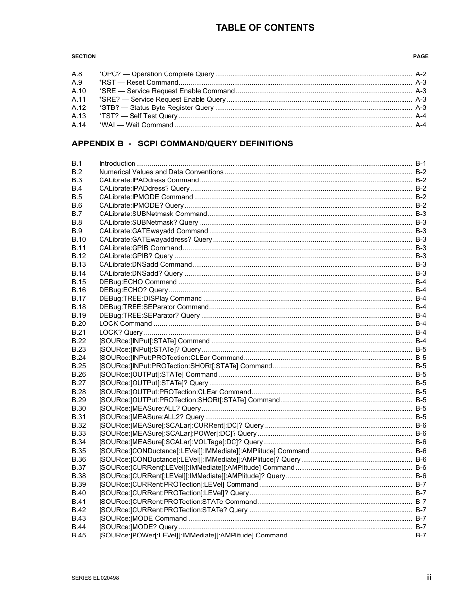 KEPCO EL Series Electronic Load Operator Manual P/N 243-1295 Firmware Version 3.22 through 3.41 User Manual | Page 5 / 78