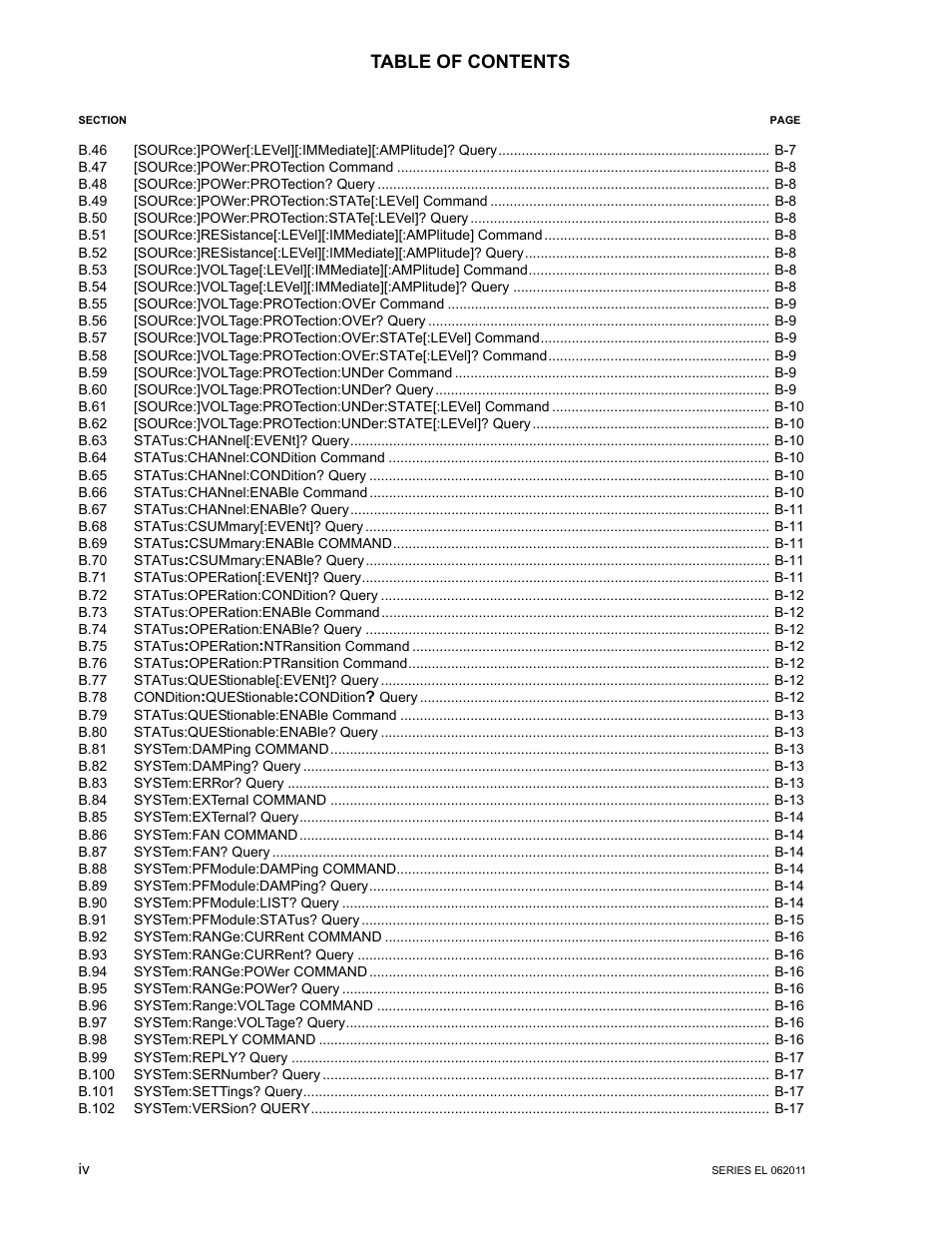 KEPCO EL Series Electronic Load Operator Manual P/N 243-1295 Firmware Version 3.22 through 3.41 User Manual | Page 6 / 78