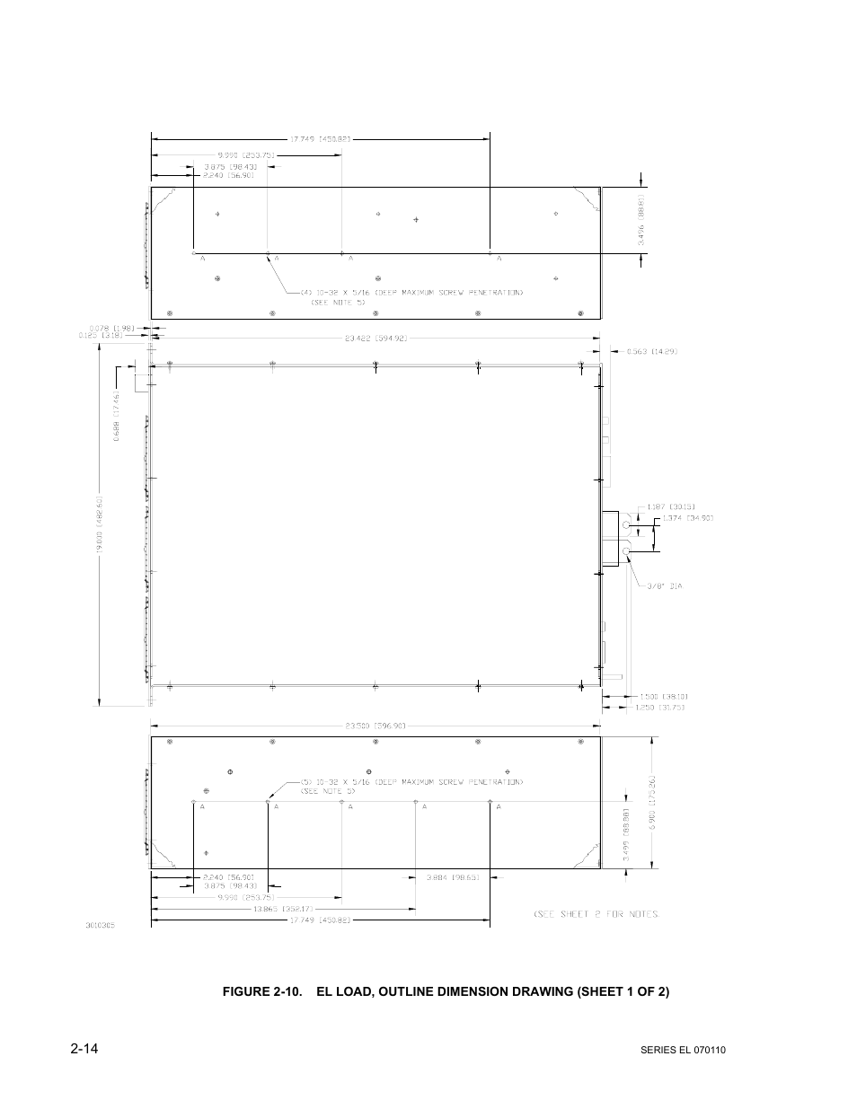 Figure 2-10. el load, outline dimension drawing, 10 el load, outline dimension drawing -14 | KEPCO EL Series Electronic Load Operator Manual P/N 243-1295 Firmware Version 3.12 (Unit Rev 2) User Manual | Page 32 / 80