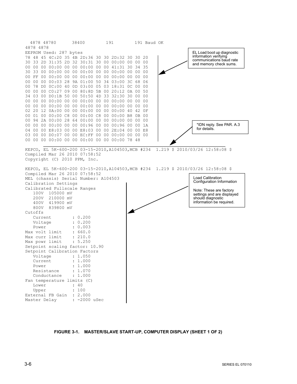 Master/slave start-up, computer display -6 | KEPCO EL Series Electronic Load Operator Manual P/N 243-1295 Firmware Version 3.12 (Unit Rev 2) User Manual | Page 40 / 80
