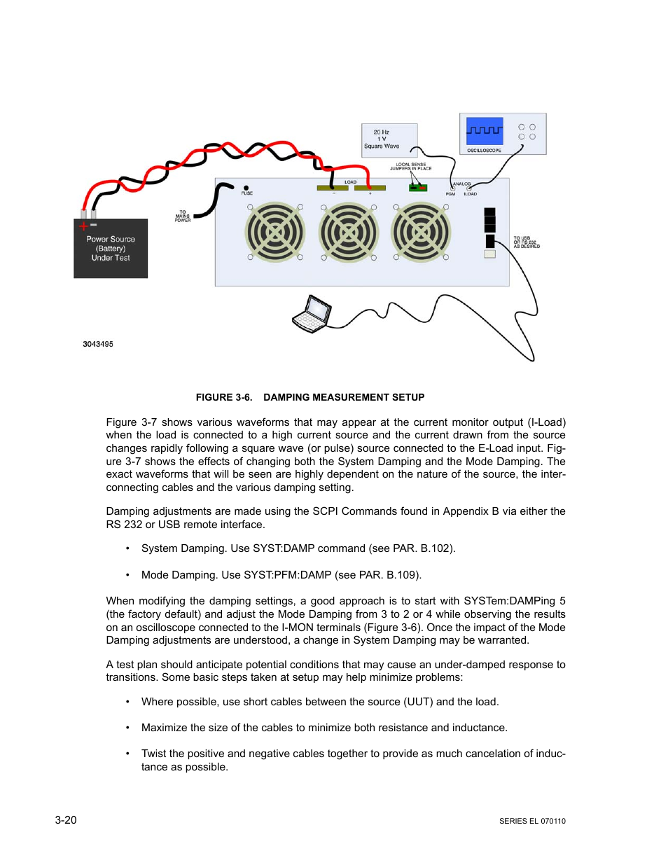 Figure 3-6. damping measurement setup, Damping measurement setup -20 | KEPCO EL Series Electronic Load Operator Manual P/N 243-1295 Firmware Version 3.12 (Unit Rev 2) User Manual | Page 54 / 80