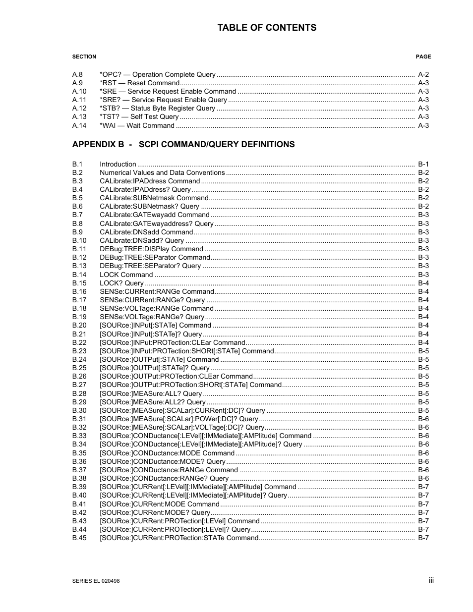 KEPCO EL Series Electronic Load Operator Manual P/N 243-1295 Firmware Version 1.232 (Unit Rev 0 or 1) User Manual | Page 5 / 80
