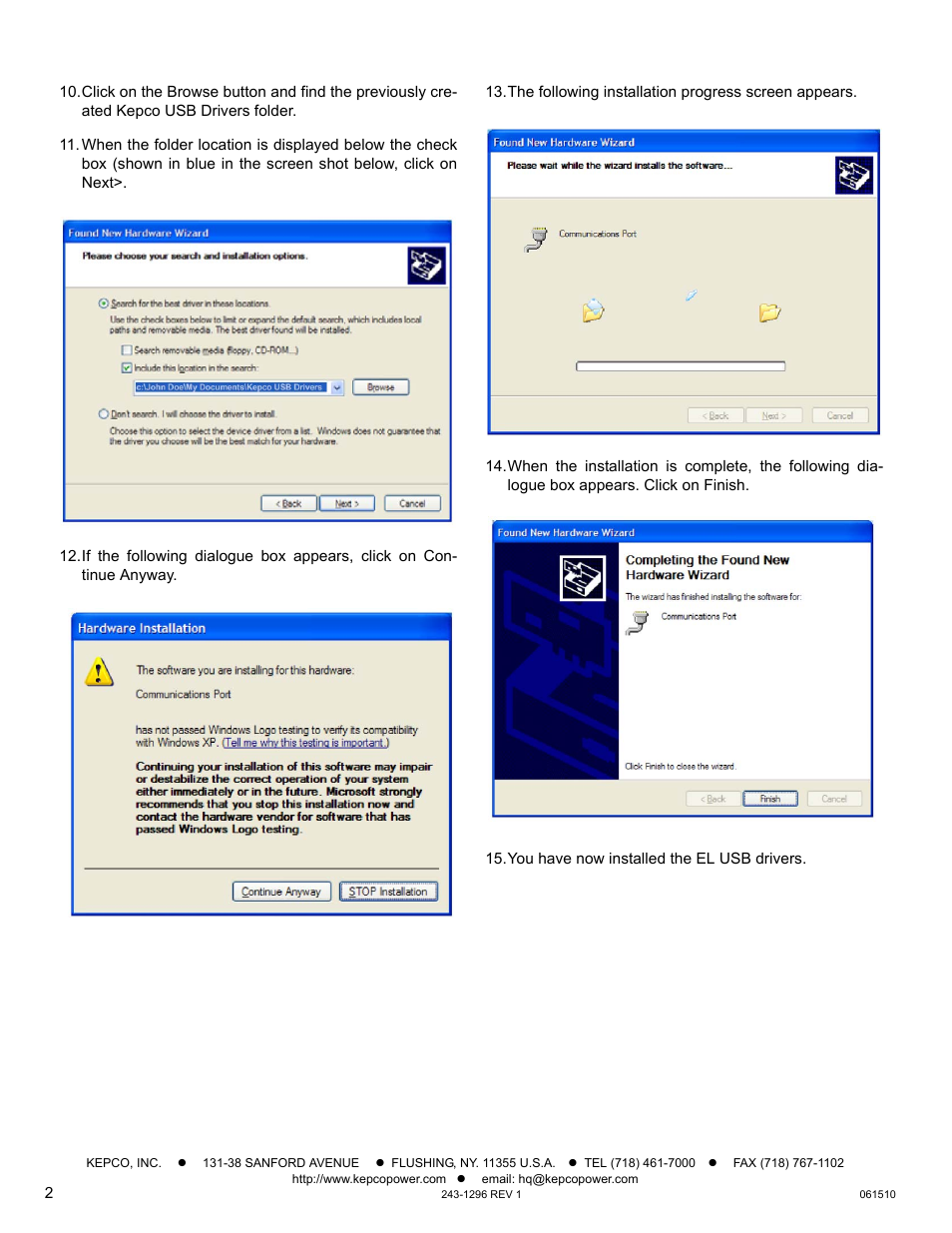 KEPCO EL Series USB Driver Manual User Manual | Page 2 / 4
