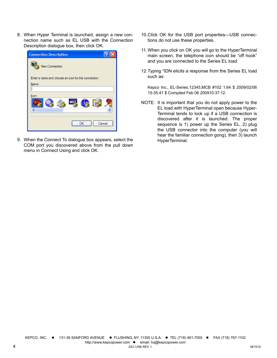 KEPCO EL Series USB Driver Manual User Manual | Page 4 / 4