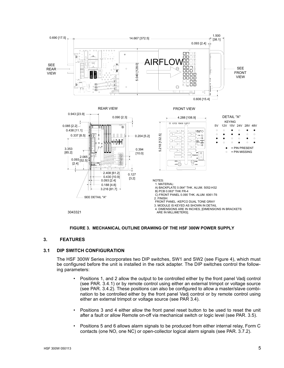 1 dip switch configuration, R. 3.1), E 3) | Airflow | KEPCO HSF 300W Series (no suffix) Operator Manuals User Manual | Page 7 / 14