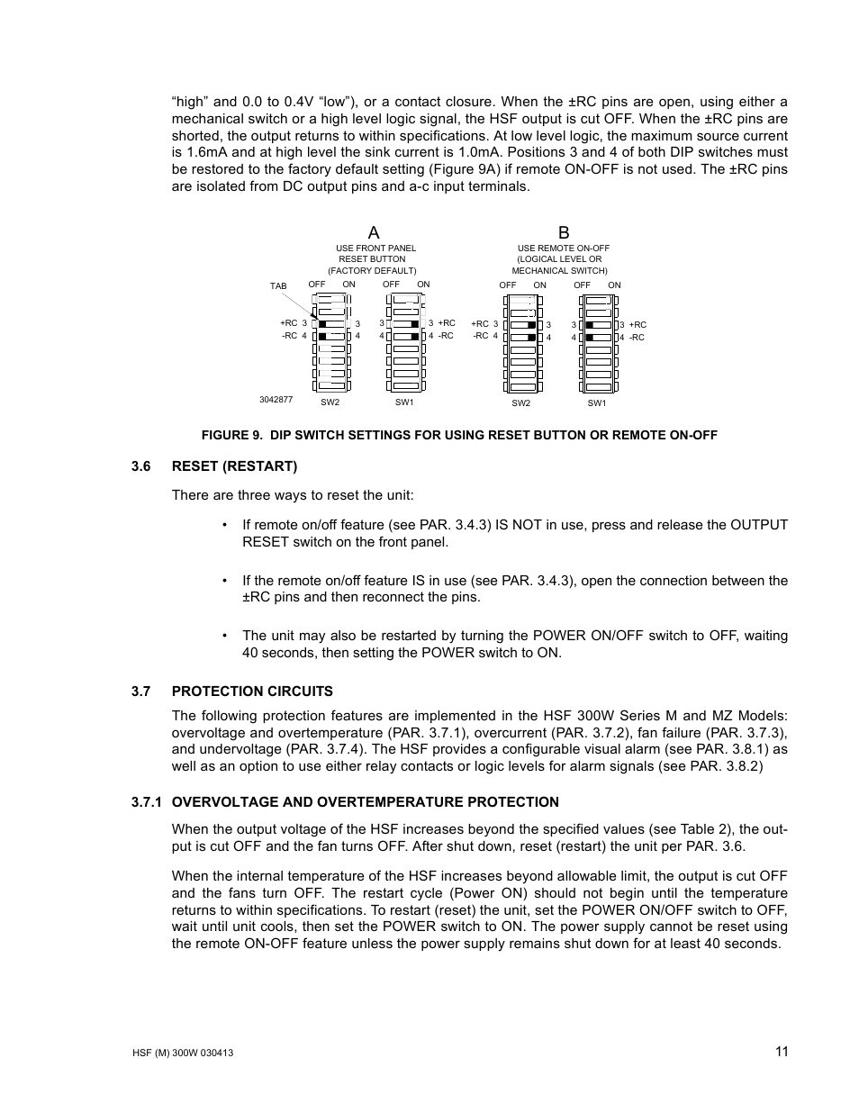 6 reset (restart), 7 protection circuits, 1 overvoltage and overtemperature protection | Ar 3.7.1) fault | KEPCO HSF 300W Series (no suffix, suffix M and MZ) Operator Manuals User Manual | Page 13 / 18