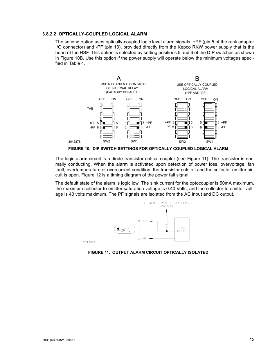 2 optically-coupled logical alarm, Figure 11. output alarm circuit optically isolated, Output alarm circuit optically isolated | R. 3.8.2.2), R. 3.8.2.2 t | KEPCO HSF 300W Series (no suffix, suffix M and MZ) Operator Manuals User Manual | Page 15 / 18