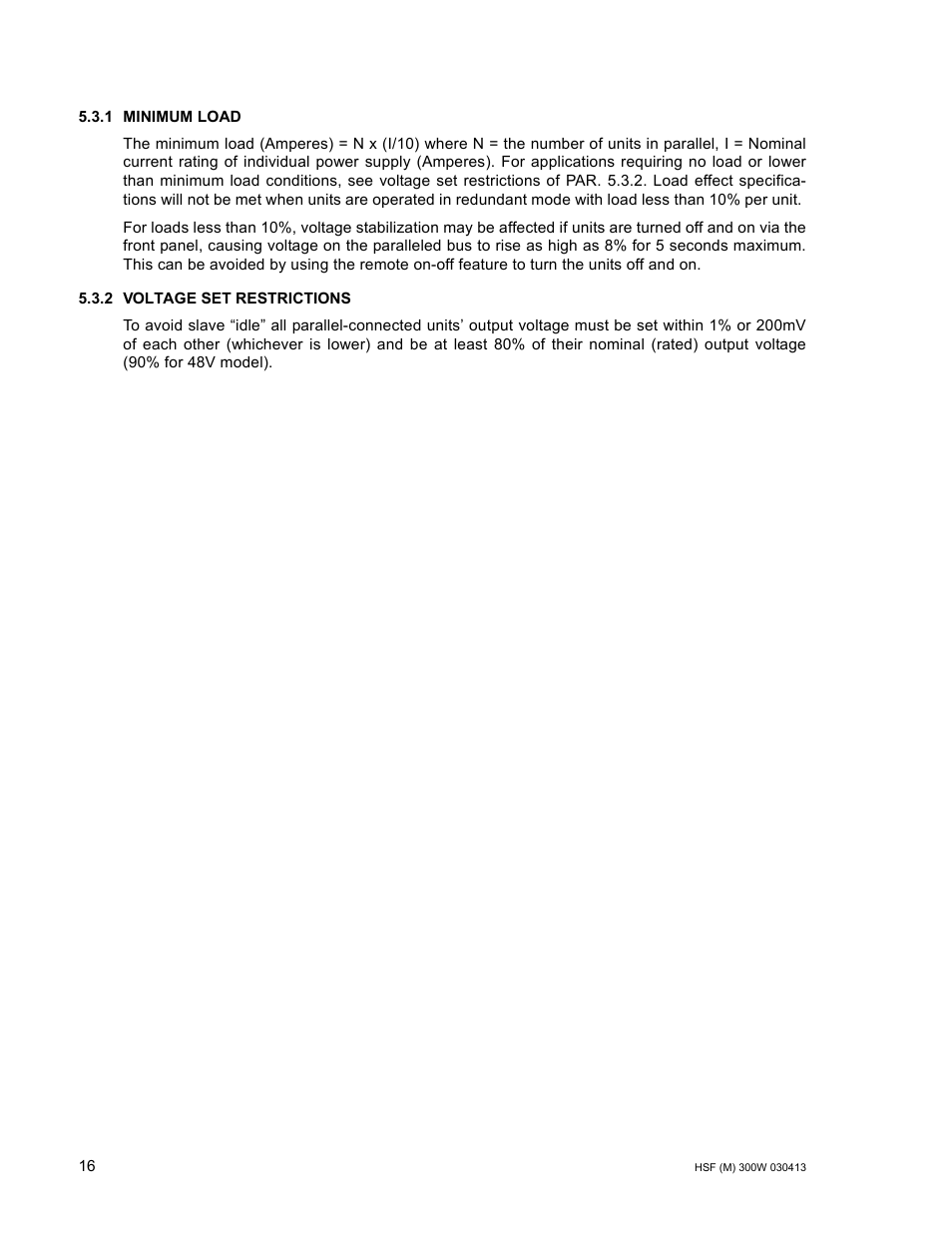 1 minimum load, 2 voltage set restrictions | KEPCO HSF 300W Series (no suffix, suffix M and MZ) Operator Manuals User Manual | Page 18 / 18