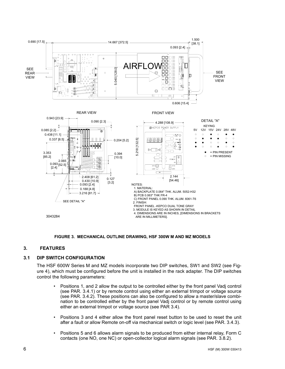 1 dip switch configuration, R. 3.1), Airflow | KEPCO HSF 300W Series (no suffix, suffix M and MZ) Operator Manuals User Manual | Page 8 / 18