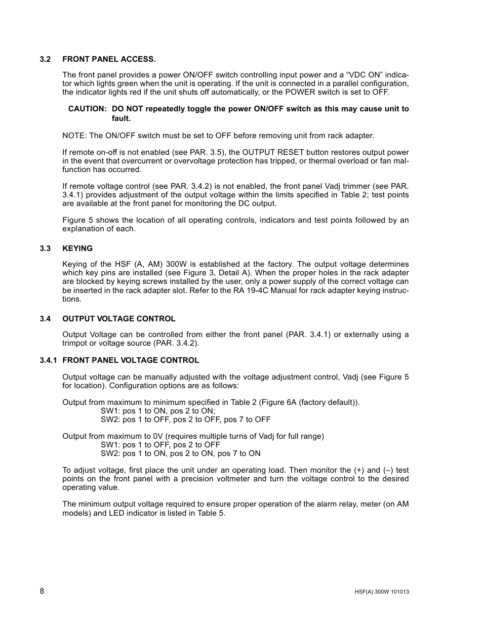 2 front panel access, 3 keying, 4 output voltage control | 1 front panel voltage control, R. 3.4.1 | KEPCO HSF 300W Series (suffix A and AM) Operator Manuals User Manual | Page 10 / 18