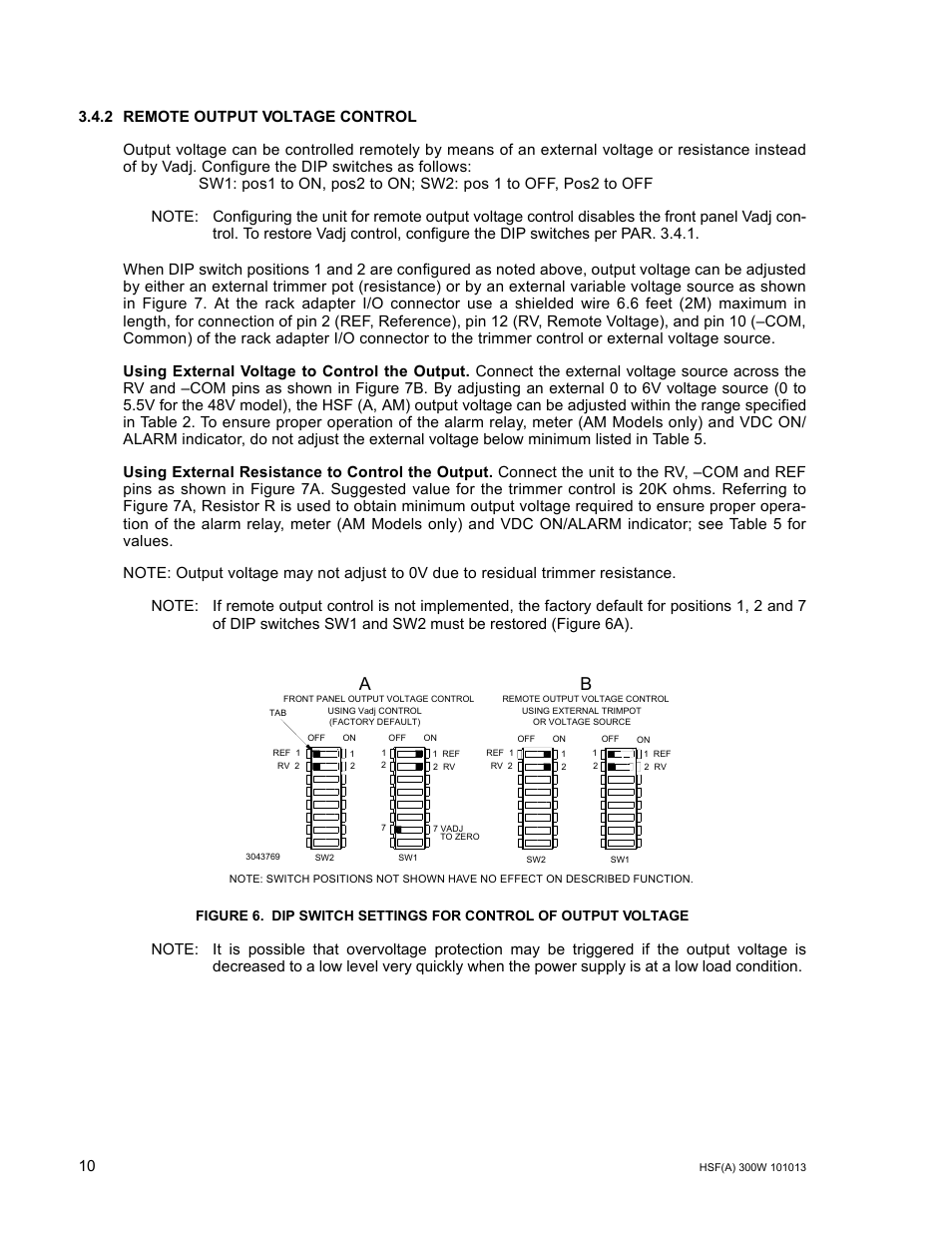 2 remote output voltage control, Dip switch settings for control of output voltage, R. 3.4.2) | R. 3.4.2, Ar. 3.4.2), 6a (factory d | KEPCO HSF 300W Series (suffix A and AM) Operator Manuals User Manual | Page 12 / 18