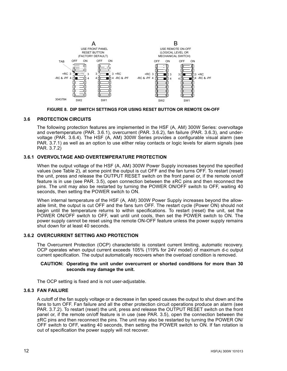 6 protection circuits, 1 overvoltage and overtemperature protection, 2 overcurrent setting and protection | 3 fan failure, Ar 3.6.1), R. 3.6.2), R. 3.6) | KEPCO HSF 300W Series (suffix A and AM) Operator Manuals User Manual | Page 14 / 18