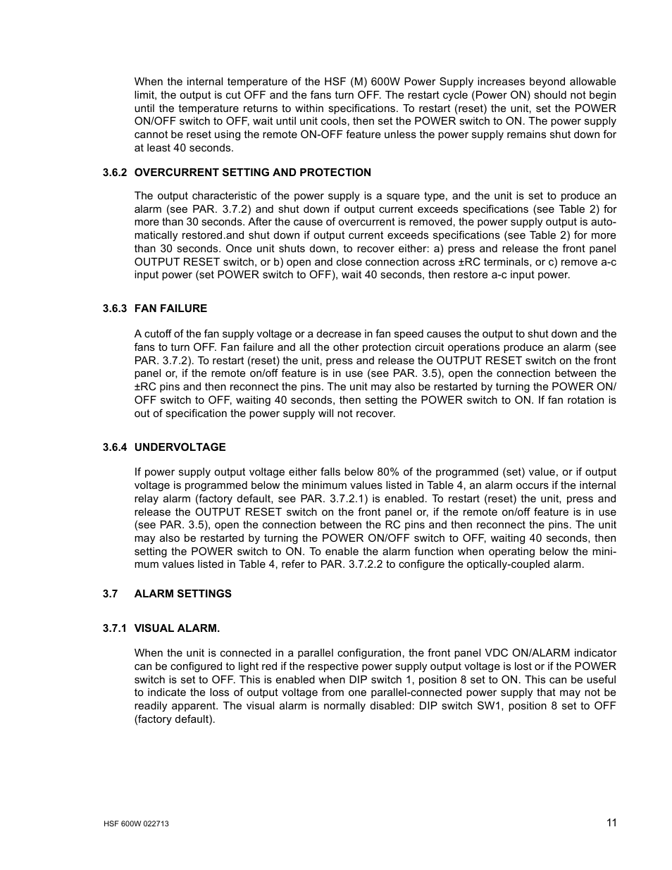 2 overcurrent setting and protection, 3 fan failure, 4 undervoltage | 7 alarm settings, 1 visual alarm, R. 3.6.2), R. 3.7.1) | KEPCO HSF 600W Series (no suffix, suffix C) Operator Manuals User Manual | Page 13 / 16