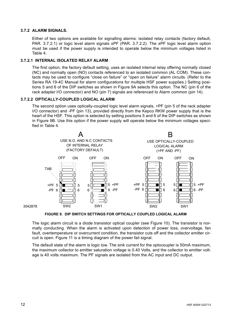 2 alarm signals, 1 internal isolated relay alarm, 2 optically-coupled logical alarm | R. 3.7.2), 2 to, R. 3.7.2.1) is en, R. 3.7.2.2 to con | KEPCO HSF 600W Series (no suffix, suffix C) Operator Manuals User Manual | Page 14 / 16