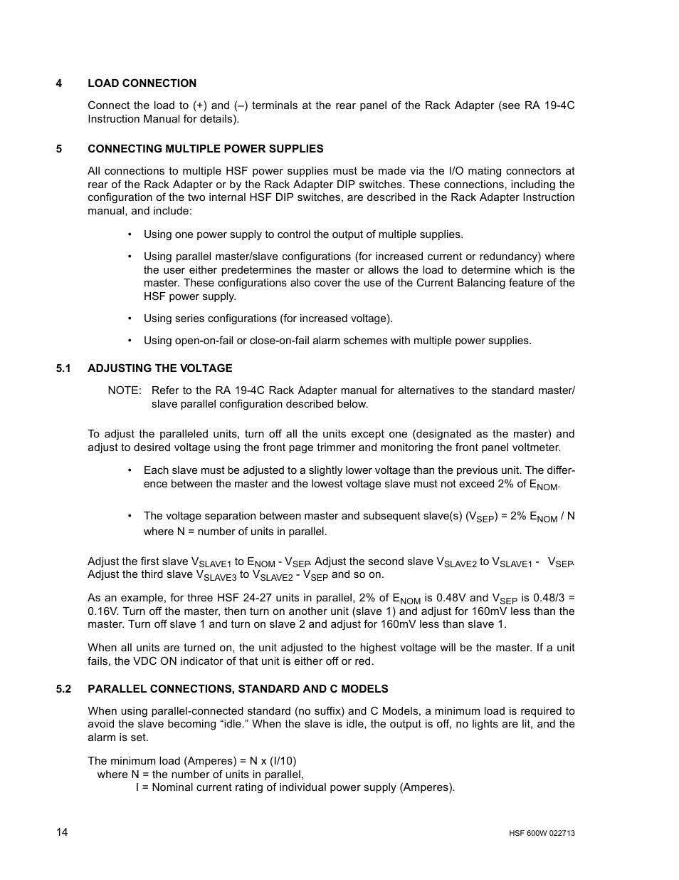 1 adjusting the voltage, 2 parallel connections, standard and c models, R. 5) | KEPCO HSF 600W Series (no suffix, suffix C) Operator Manuals User Manual | Page 16 / 16