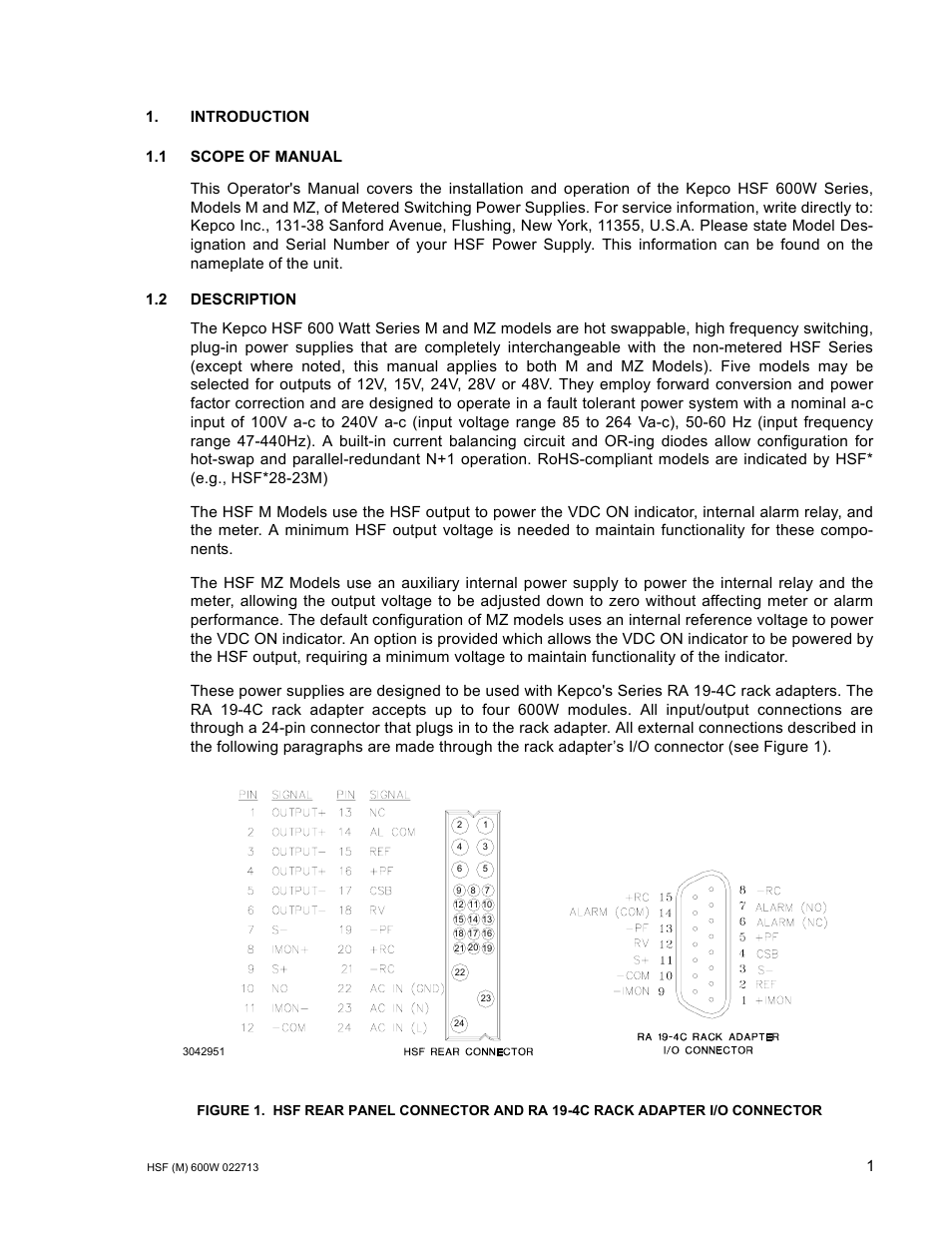 1 scope of manual, 2 description | KEPCO HSF 600W Series (suffix M and MZ) Operator Manuals User Manual | Page 3 / 18
