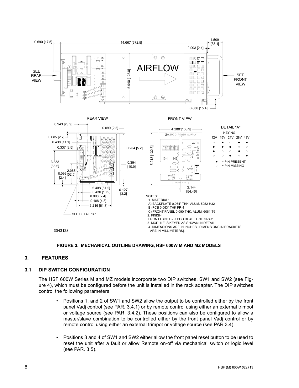 1 dip switch configuration, R. 3.1), Airflow | KEPCO HSF 600W Series (suffix M and MZ) Operator Manuals User Manual | Page 8 / 18