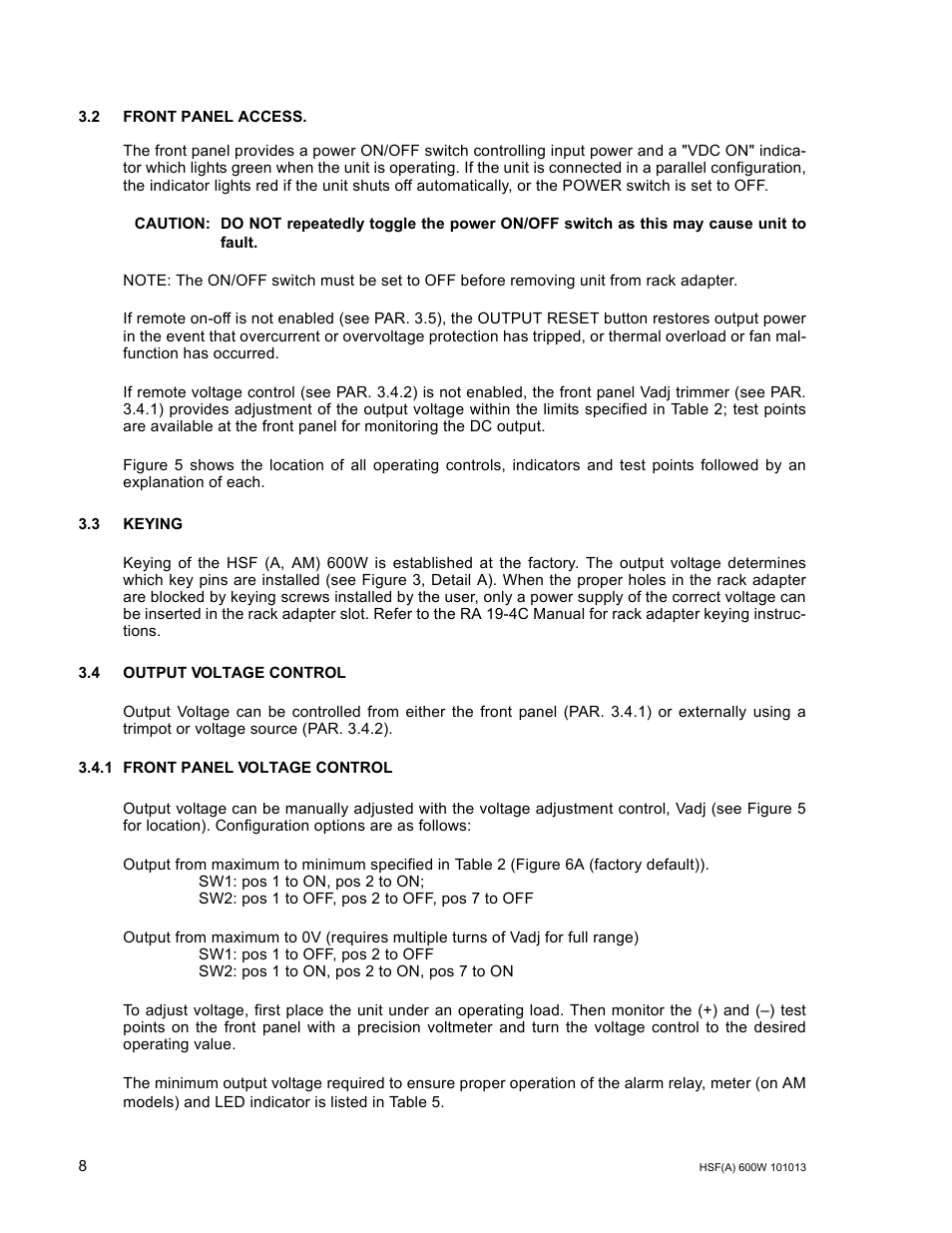 2 front panel access, 3 keying, 4 output voltage control | 1 front panel voltage control, R. 3.4.1 | KEPCO HSF 600W Series (suffix A and AM) Operator Manuals User Manual | Page 10 / 18