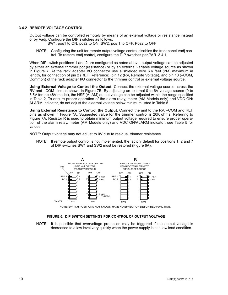 2 remote voltage control, Dip switch settings for control of output voltage, R. 3.4.2) | R. 3.4.2, Ar. 3.4.2), 6a (factory d | KEPCO HSF 600W Series (suffix A and AM) Operator Manuals User Manual | Page 12 / 18