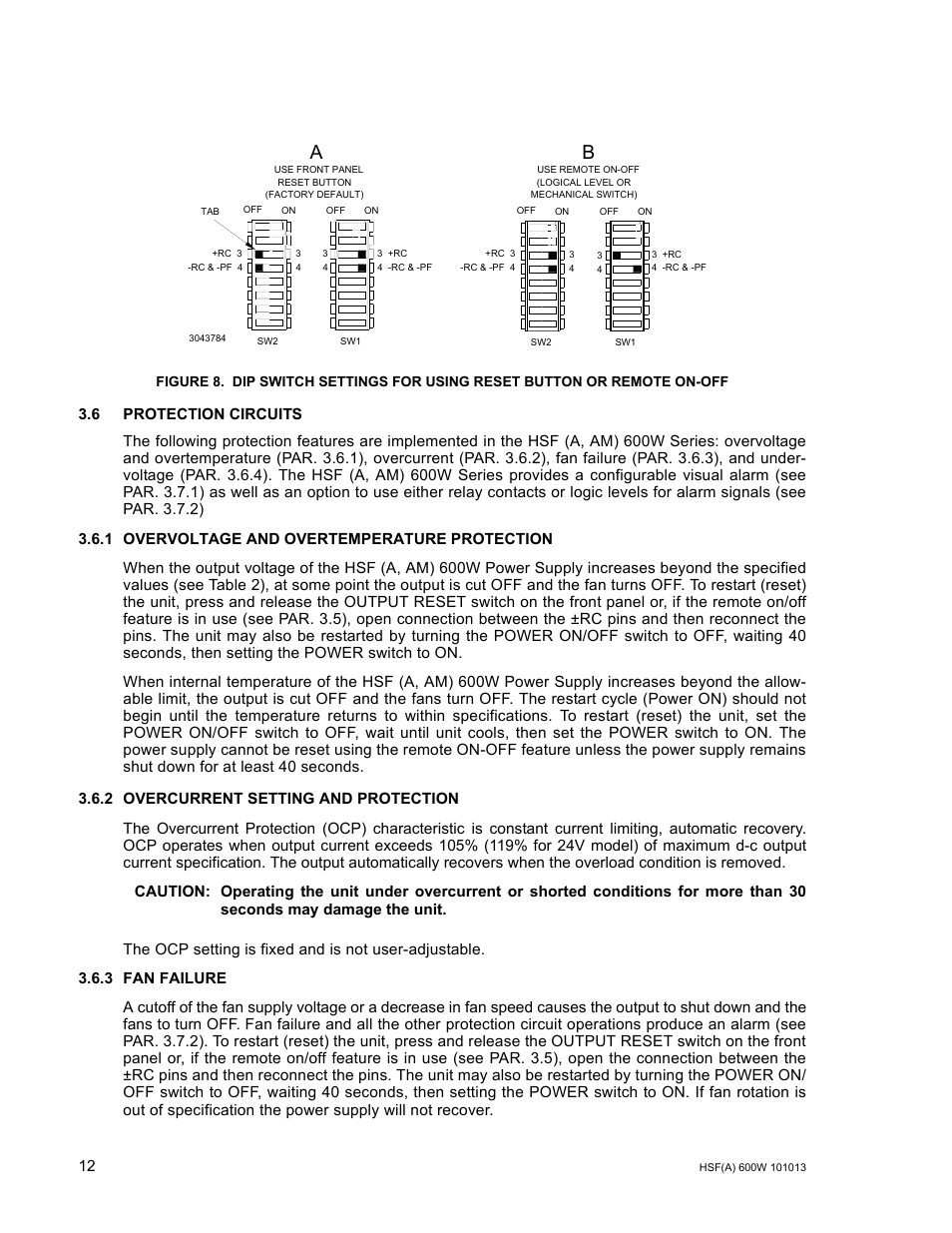 6 protection circuits, 1 overvoltage and overtemperature protection, 2 overcurrent setting and protection | 3 fan failure, Ar 3.6.1) fault, R. 3.6.2), R. 3.6.1, R. 3.6) | KEPCO HSF 600W Series (suffix A and AM) Operator Manuals User Manual | Page 14 / 18