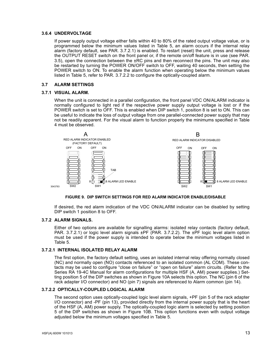4 undervoltage, 7 alarm settings, 1 visual alarm | 2 alarm signals, 1 internal isolated relay alarm, 2 optically-coupled logical alarm, R. 3.7.2.1), R. 3.7.2.2), R. 3.7.2.2). conn, R. 3.7.2.2 | KEPCO HSF 600W Series (suffix A and AM) Operator Manuals User Manual | Page 15 / 18