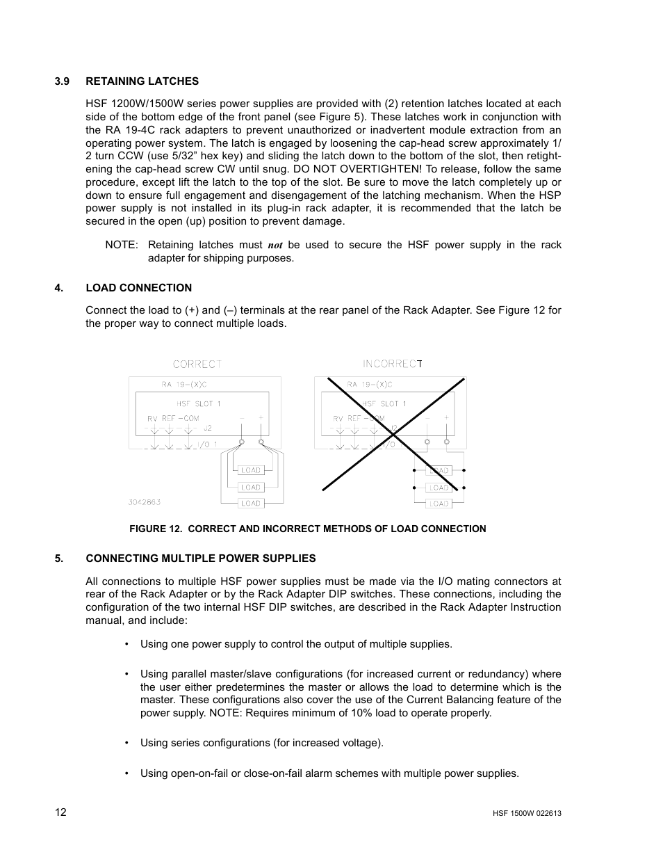 9 retaining latches, Retaining latches, Correct and incorrect methods of load connection | KEPCO HSF 1500W Series (all models) Operator Manuals User Manual | Page 14 / 14