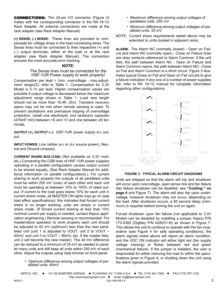 Connections, Figure 3. typical alarm circuit diagrams | KEPCO HSF-1UR 100W Series Operator Manual User Manual | Page 3 / 7