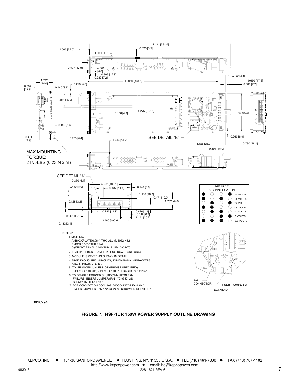 And figure 7). the alar, Max mounting torque: 2 in.-lbs (0.23 n x m), See detail "b | KEPCO HSF-1UR 150W Series Operator Manual User Manual | Page 7 / 7