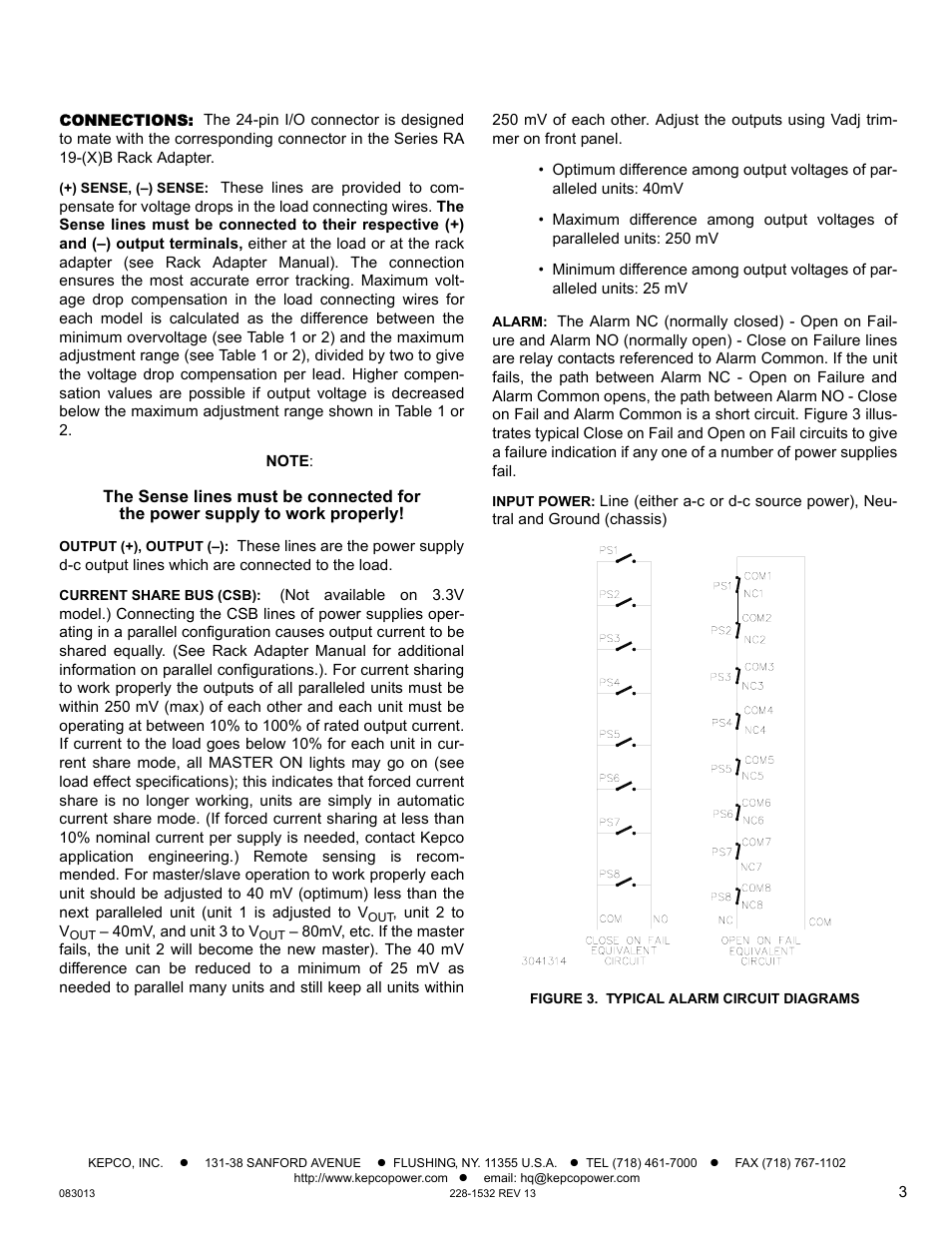 Connections, Figure 3. typical alarm circuit diagrams | KEPCO HSF-PFC 50W Series Operator Manual User Manual | Page 3 / 9