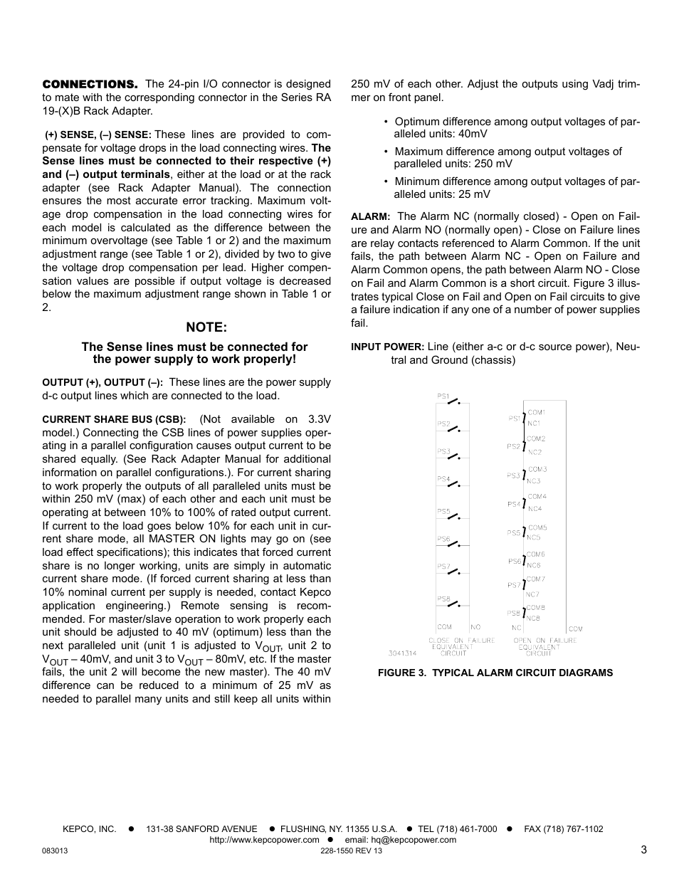 Connections, Figure 3. typical alarm circuit diagrams, 3 fo | KEPCO HSF-PFC 150W Series Operator Manual User Manual | Page 3 / 9