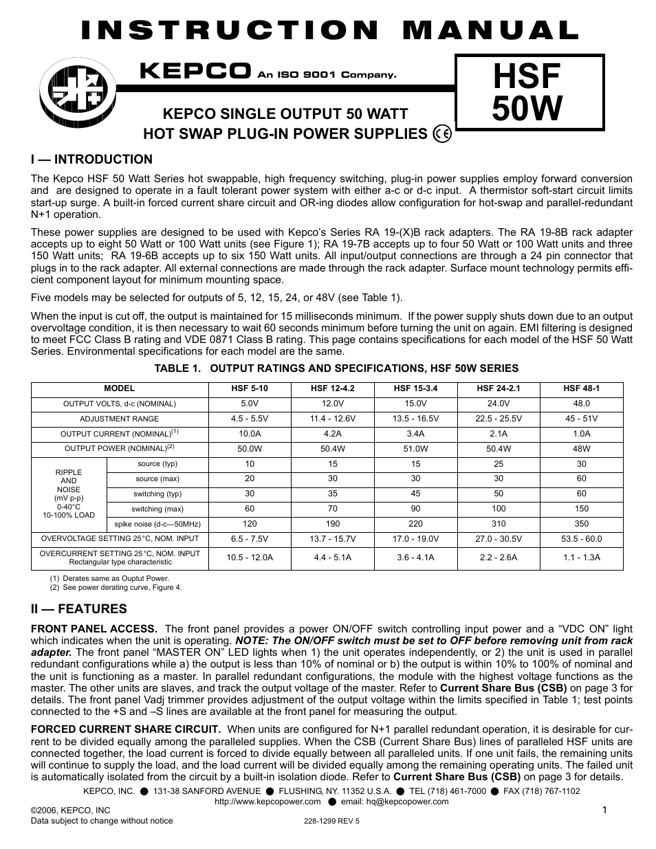 KEPCO HSF 50W Series User Manual | 4 pages