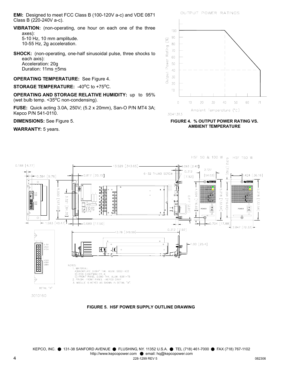 Figure 5. hsf power supply outline drawing, Re 4 | KEPCO HSF 50W Series User Manual | Page 4 / 4