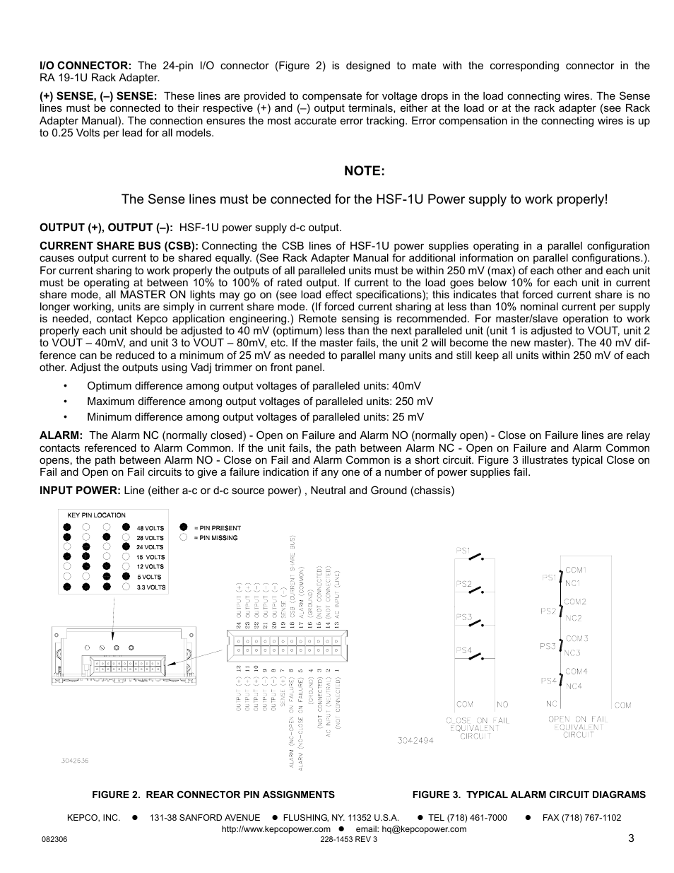 Figure 2. rear connector pin assignments, Figure 3. typical alarm circuit diagrams | KEPCO HSF-1U 50W Series User Manual | Page 3 / 4