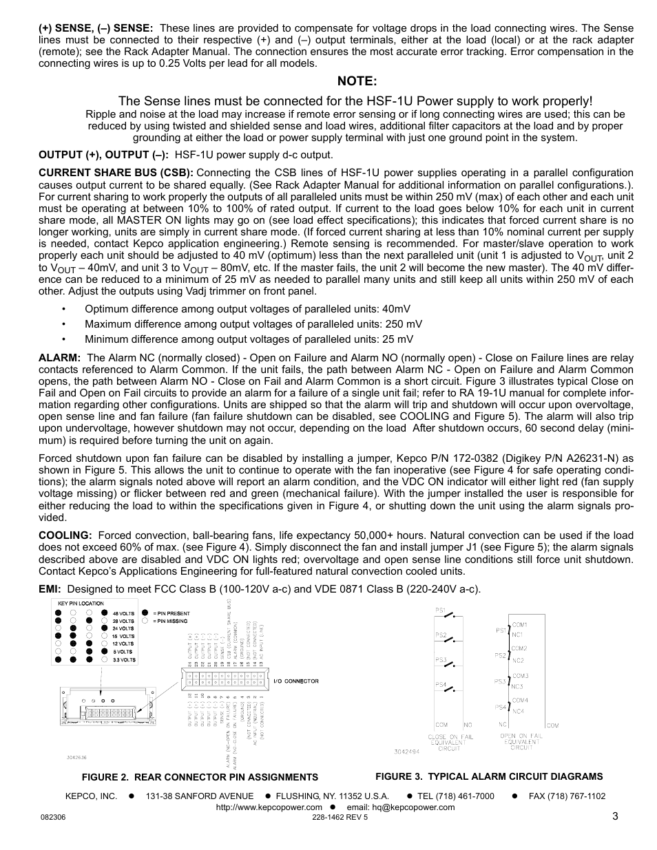 Figure 2. rear connector pin assignments, Figure 3. typical alarm circuit diagrams | KEPCO HSF-1U 100W Series User Manual | Page 3 / 4