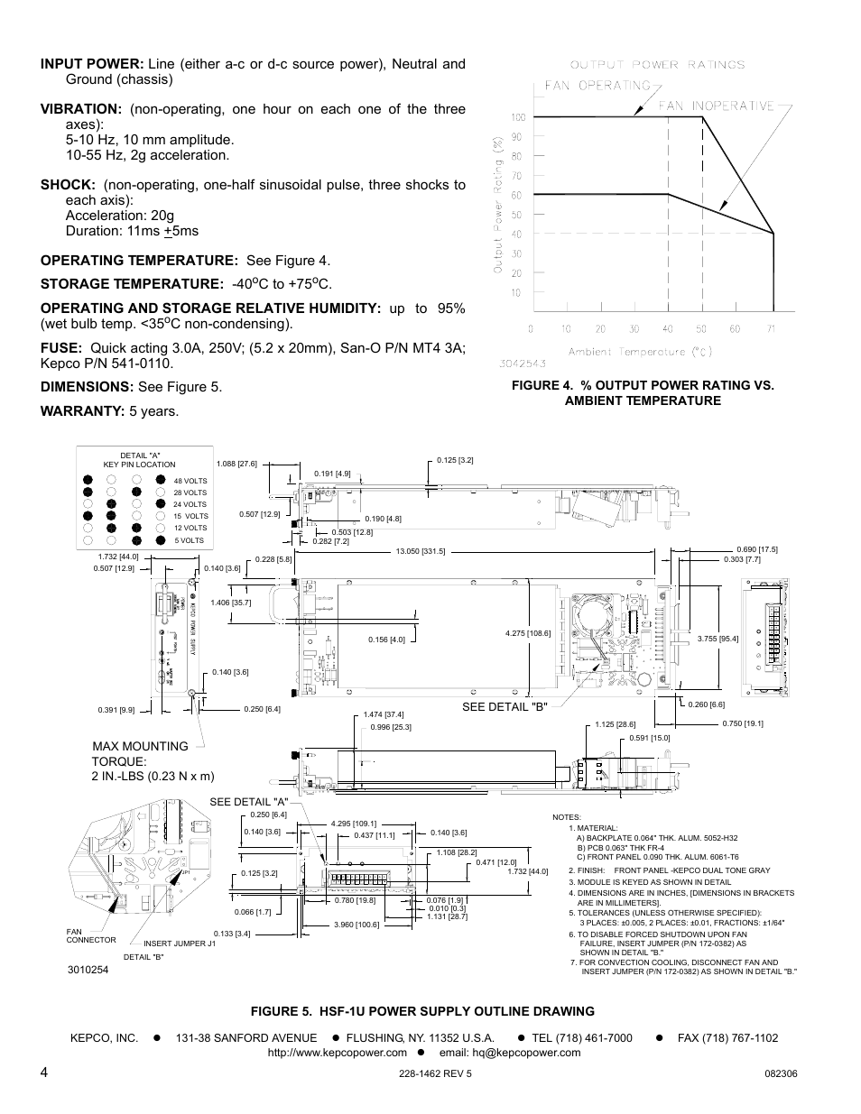 Figure 5. hsf-1u power supply outline drawing, 4 fo, 4, o | C to +75 | KEPCO HSF-1U 100W Series User Manual | Page 4 / 4
