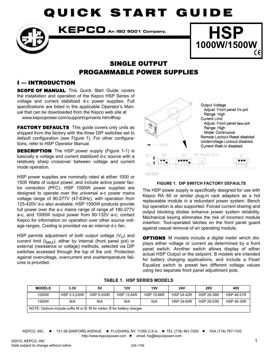 KEPCO HSP Series Quick Start Guide User Manual | 4 pages