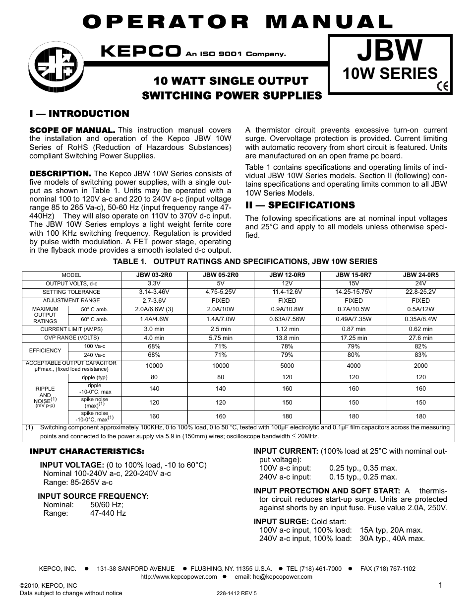 KEPCO JBW 10W Series User Manual | 4 pages
