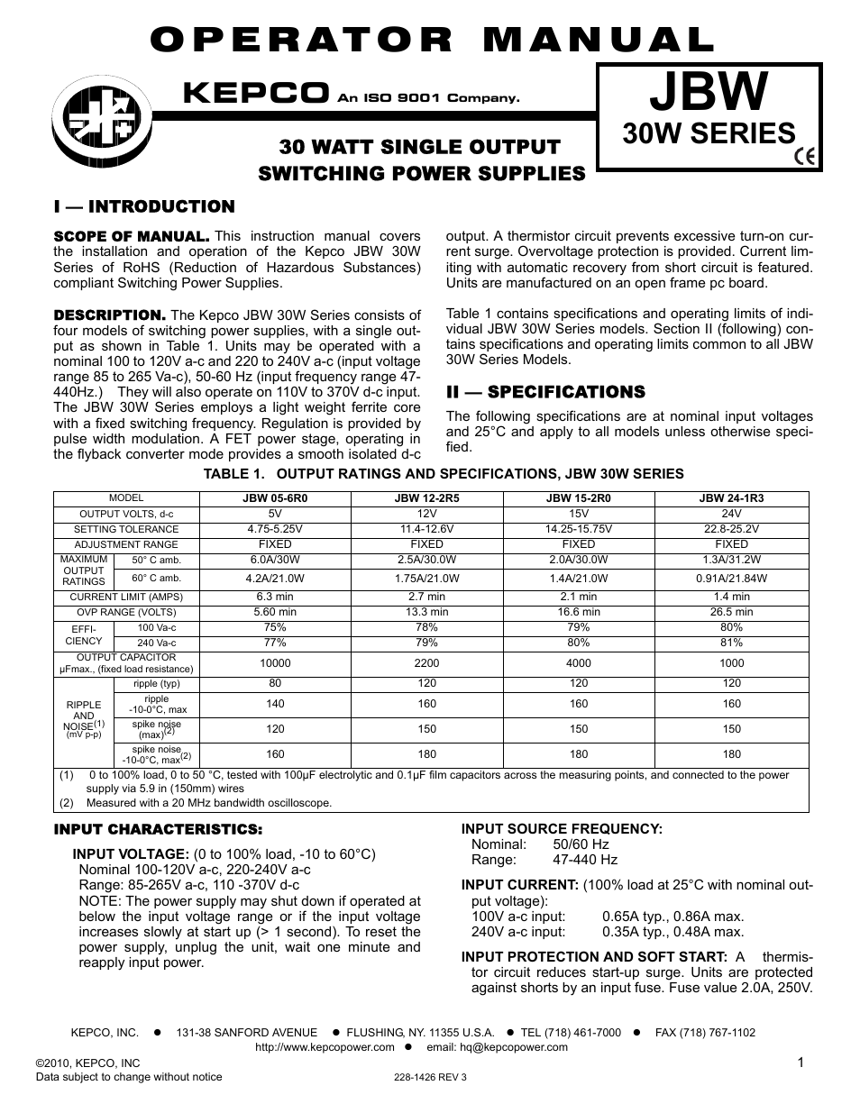 KEPCO JBW 30W Series User Manual | 4 pages