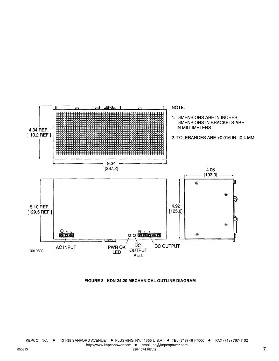 Figure 8. kdn 24-20 mechanical outline diagram | KEPCO KDN 24V Series Operator Manual User Manual | Page 7 / 7