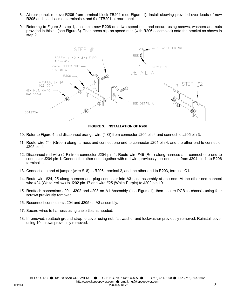 Figure 3. installation of r206 | KEPCO Kit 219-0425, Pass Assembly A3 Replacement for ATE 325-0.8 User Manual | Page 3 / 4