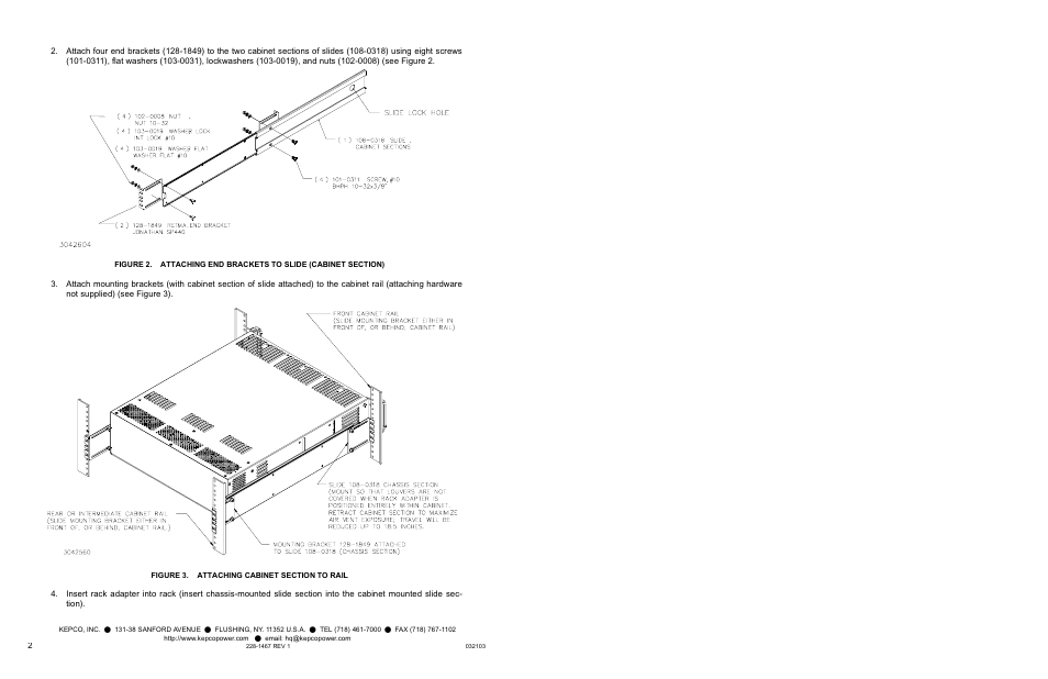 Figure 3. attaching cabinet section to rail | KEPCO Kit 219-0433, Chassis Slides Kit (for RA 60) User Manual | Page 2 / 2