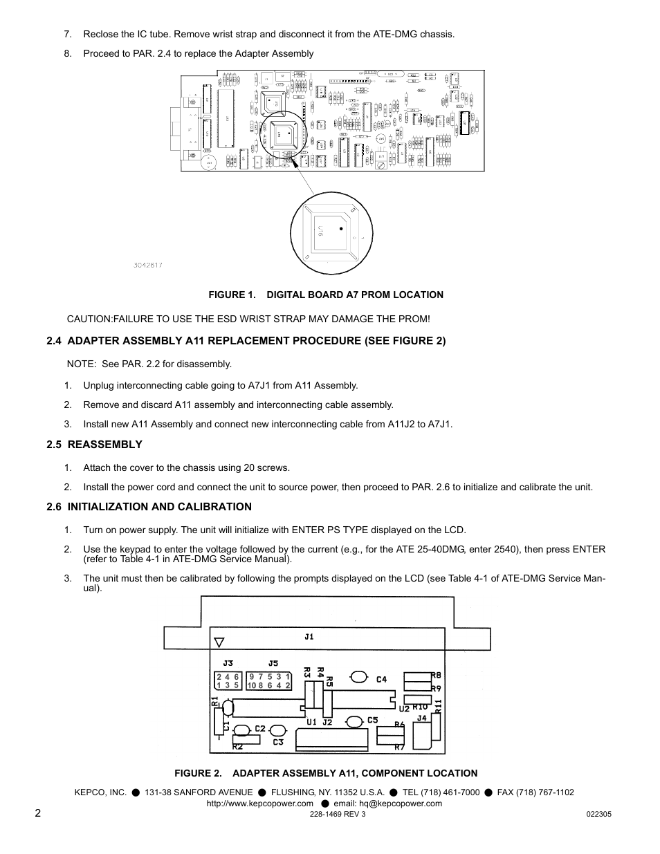 Figure 1. digital board a7 prom location, Figure 2. adapter assembly a11, component location | KEPCO Kit 219-0439, 219-0440, 219-0441, ATE-DMG External Control Kit User Manual | Page 2 / 4
