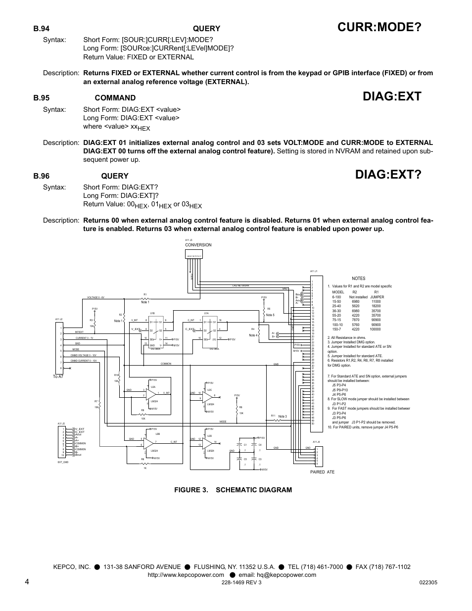 B.94 [source:]current:[:level]mode? query, B.95 diag:ext command, B.96 diag:ext ? query | Figure 3. schematic diagram, Curr:mode, Diag:ext, B.94 [source:]current:[:level]mode, Query, B.96 diag:ext, Or 03 | KEPCO Kit 219-0439, 219-0440, 219-0441, ATE-DMG External Control Kit User Manual | Page 4 / 4