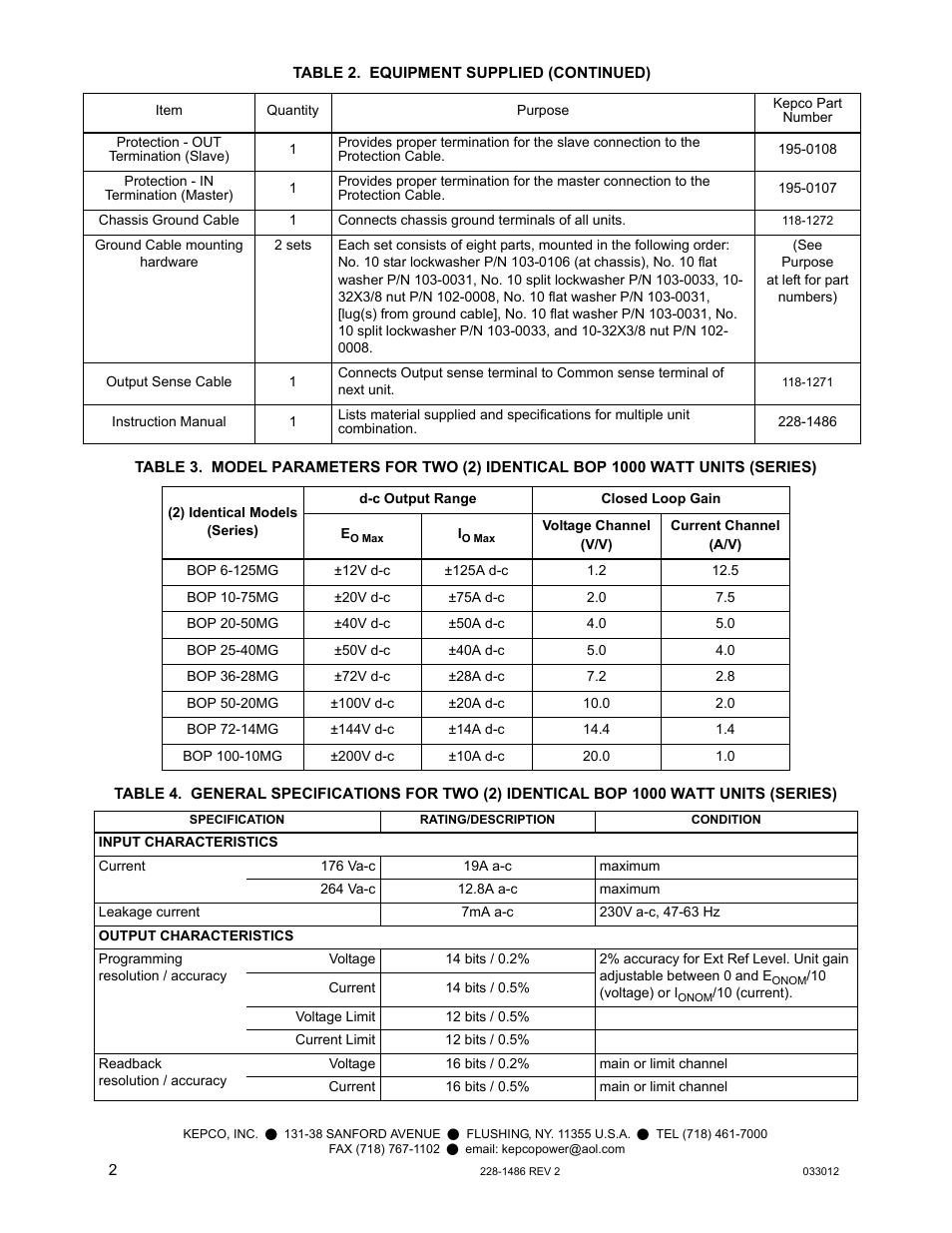 KEPCO KIT 219-0443, Kit for connecting two 1000W BOPs in Series User Manual | Page 2 / 2