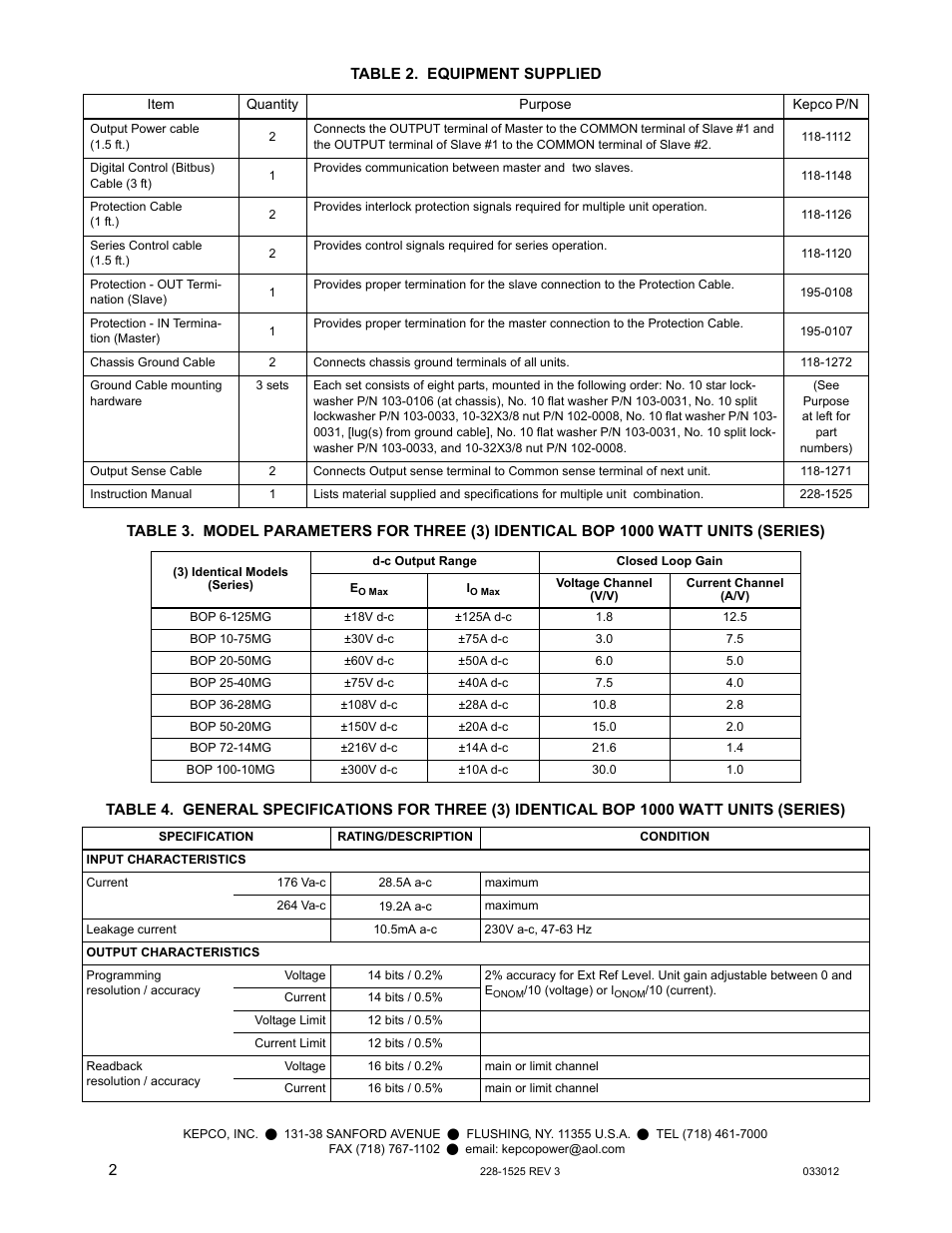 KEPCO KIT 219-0444, Kit for connecting three 1000W BOPs in Series User Manual | Page 2 / 2