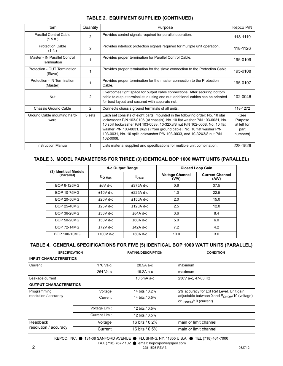 KEPCO KIT 219-0446, Kit for connecting three 1000W BOPs User Manual | Page 2 / 2