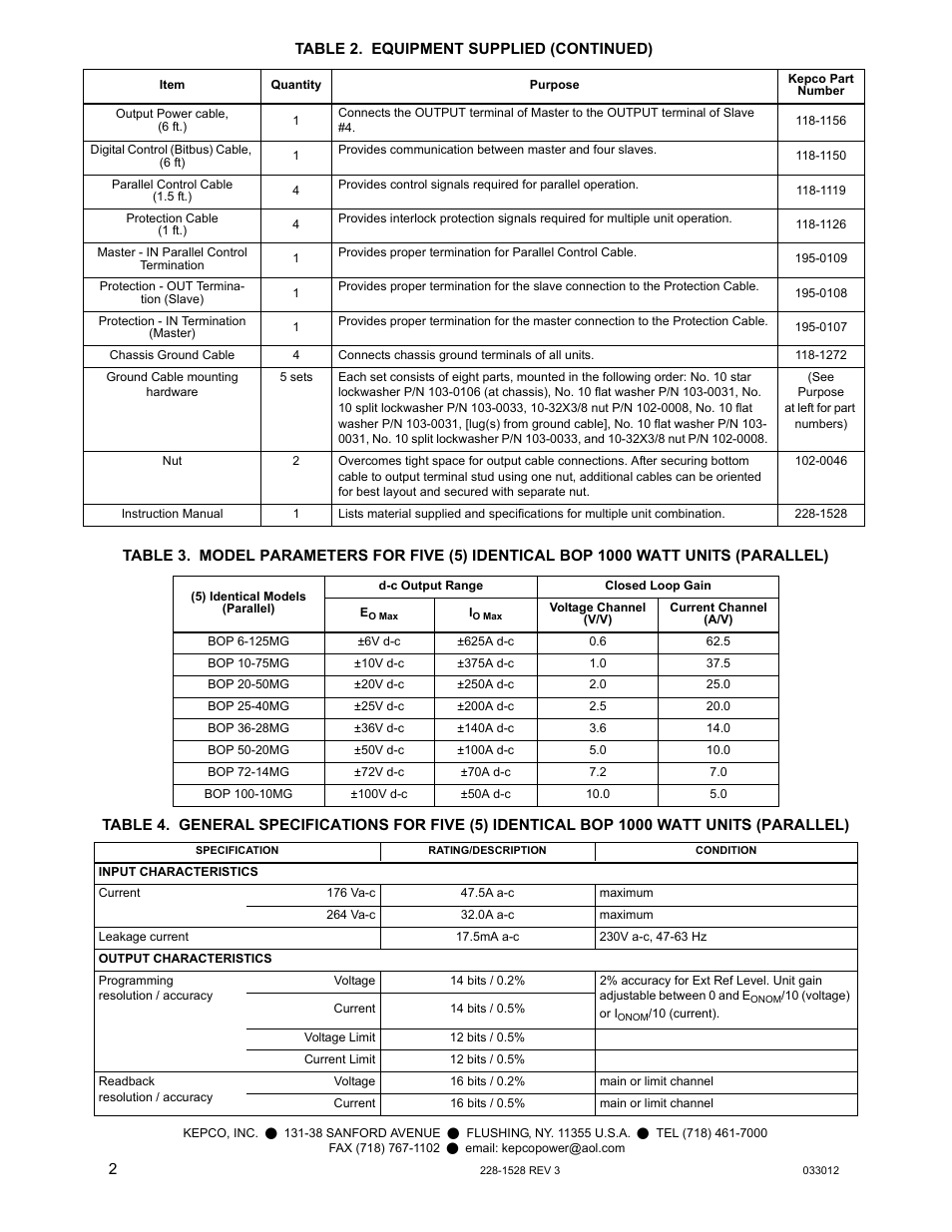 KEPCO KIT 219-0448, Kit for connecting five 1000W BOPs User Manual | Page 2 / 2