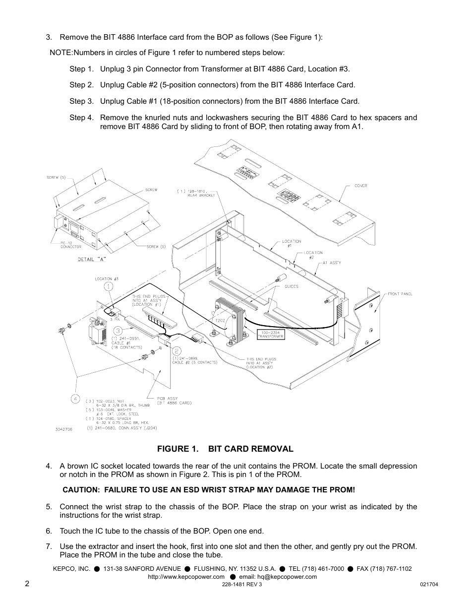 Figure 1. bit card removal | KEPCO KIT 219-0452, BIT 4886 Firmware Upgrade for BOP 100-1M-4886-25968 User Manual | Page 2 / 12