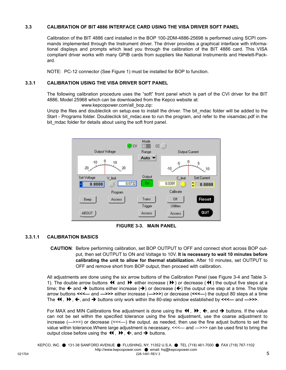 1 calibration using the visa driver soft panel, Figure 3-3. main panel, 1 calibration basics | KEPCO KIT 219-0452, BIT 4886 Firmware Upgrade for BOP 100-1M-4886-25968 User Manual | Page 5 / 12