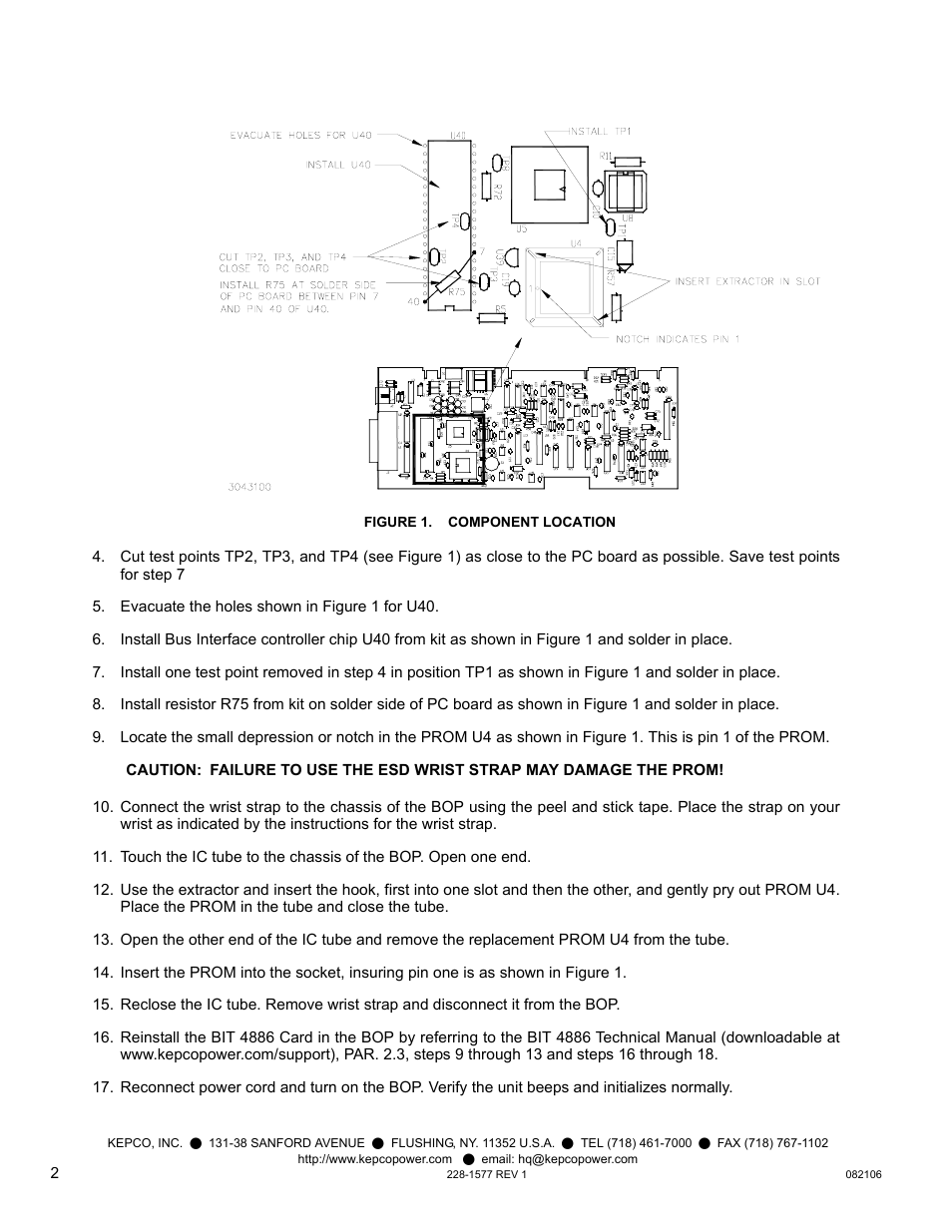 Figure 1. component location | KEPCO KIT 219-0515, BIT 4886 Version 2.0 Firmware Upgrade Kit User Manual | Page 2 / 2